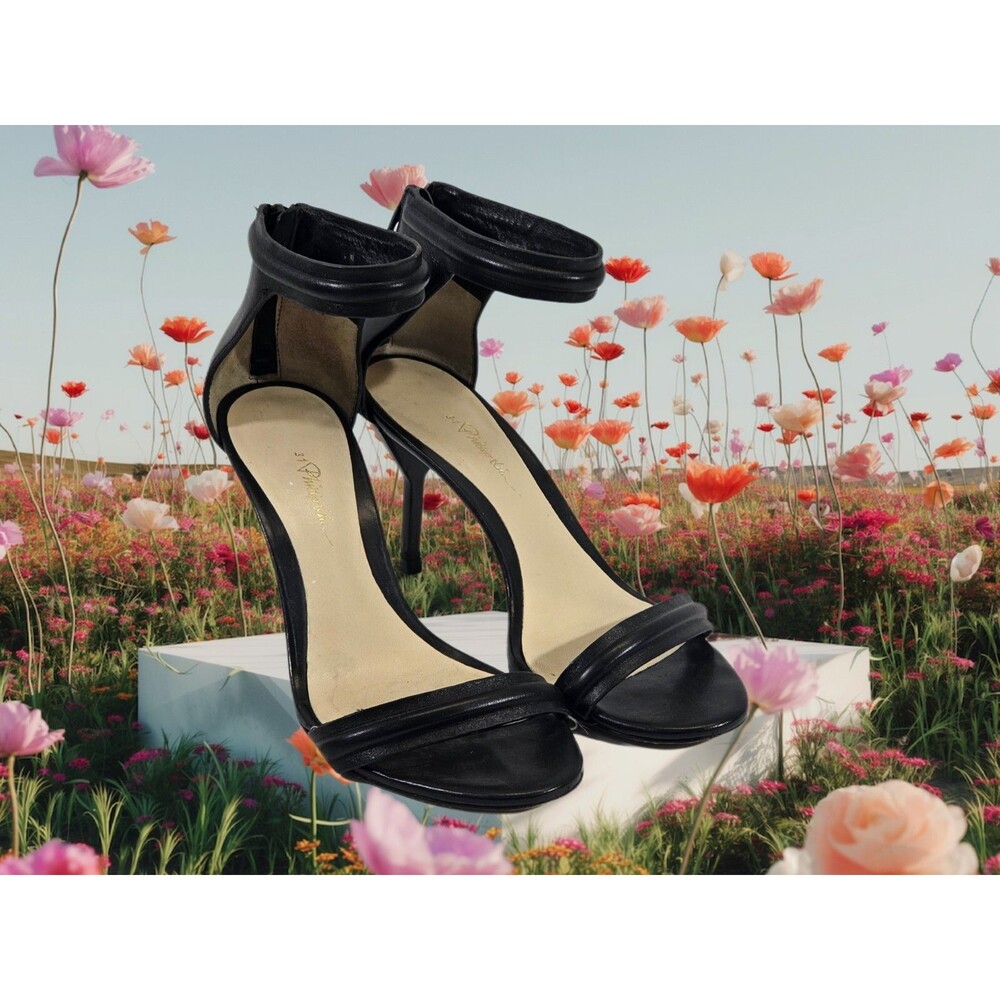 Phillip‎ Lim 35.5/5.5 Black Leather Mirtini Ankle Strap Heels Pumps Designer EUC